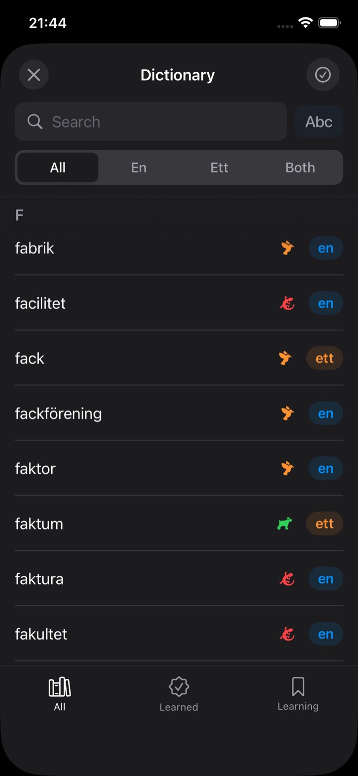 Dictionary / Explore screen