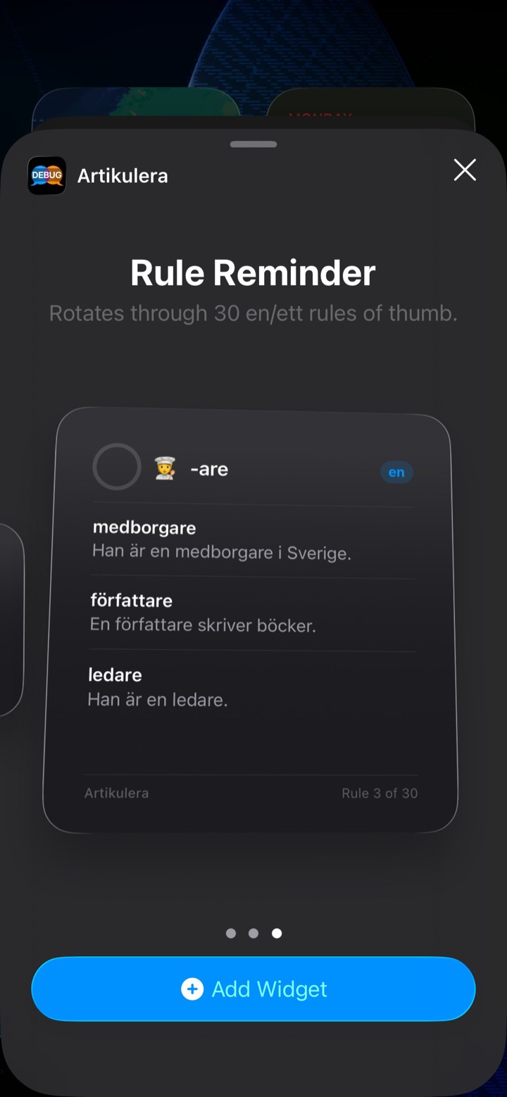 Widget screen